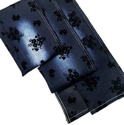 خرید پارچه جین طرح‌دار گل رز مشکی کشسان طرح تویل برای شلوار جین یا کت زنانه تولید آنلاین